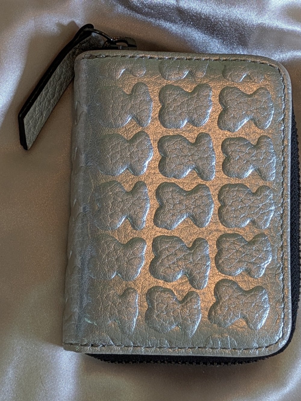 Tous Metallic Silver Embossed Zip Wallet